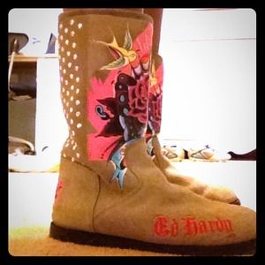ED HARDY  bedazzled BOOTS  size 7.5  to 8