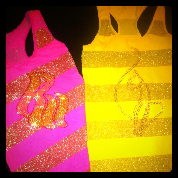 Pink and gold striped glittery tank by Rocca Wear