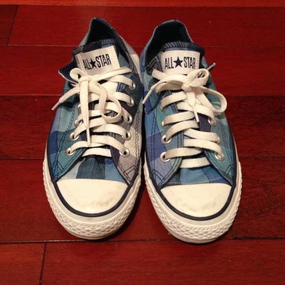 Converse Shoes - blue plaid converse barley used!