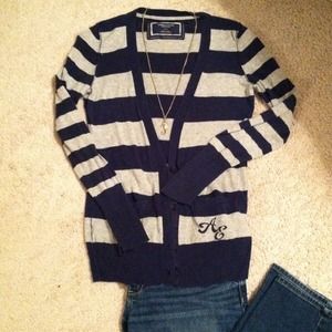 AE Navy & Gray Striped Cardigan