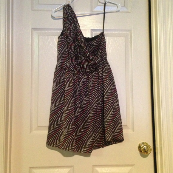 Pink, purple and white patterned dress