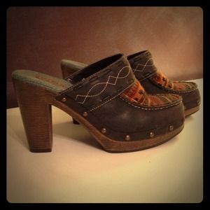 SOLD Leather Studded Clogs👡with Sweater Accent