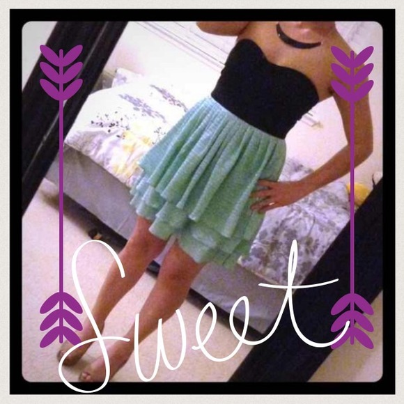 ❣️Mint/Black Shimmery Tiered Dress (SMALL) - Picture 1 of 4