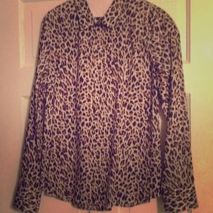 Button down leopard blouse