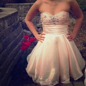 Baby pink formal dress with silver beading.