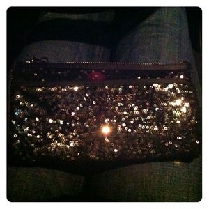 Black/silver sequined makeup bag Victorias Secret