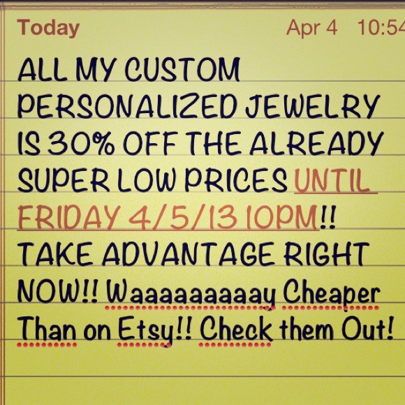 30% OFF Perdonalized Stamped Jewelry!!