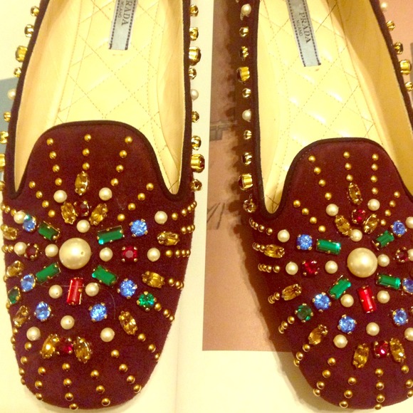 Prada Shoes - Prada Jeweled Suede Loafers SZ 10 40