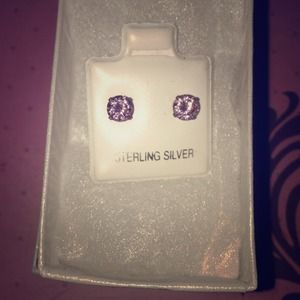 Pink sterling silver diamond earrings. Never worn