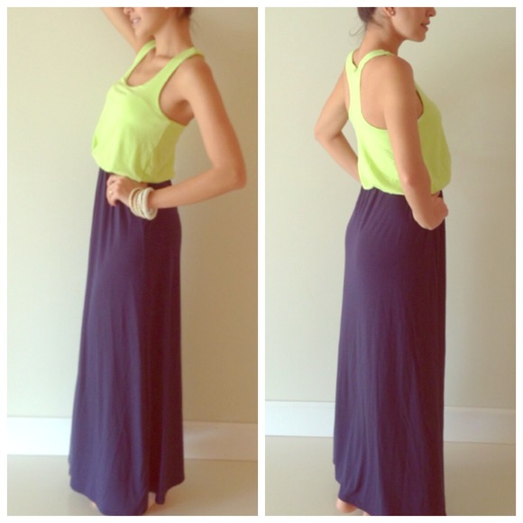 Dresses & Skirts - Gorgeous Racer Back Maxi Dress Green And Navy Med