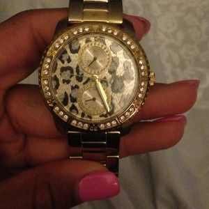 Marciano gold plated watch with leopard facing