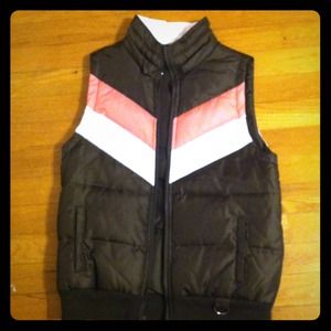 Brown, pink and white zip up vest