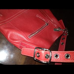 Red leather coach purse