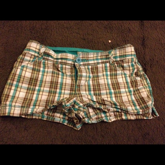Brown and blue plaid shorts