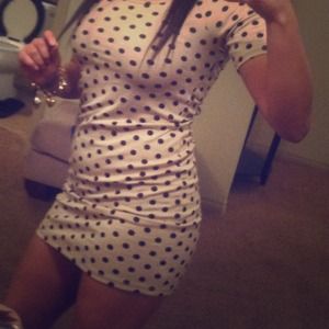Khaki polka dotted dress , cute back