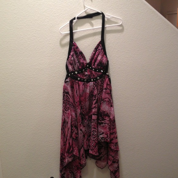 Pink and black snake print dress