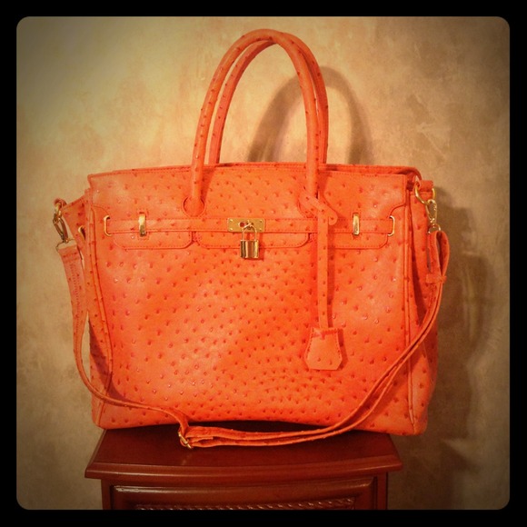 Orange Faux Ostrich Purse