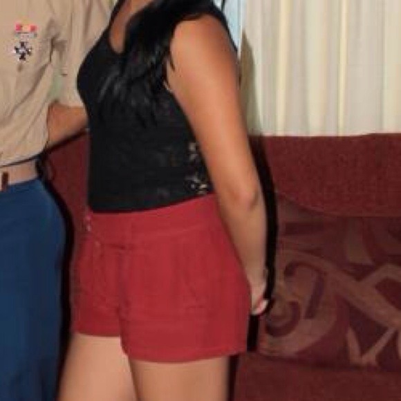 Red high waisted shorts