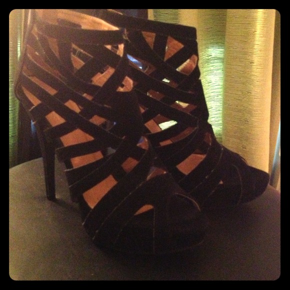 Black Strapped peep toe booties