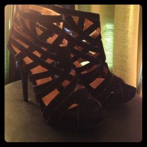 Black Strapped peep toe booties