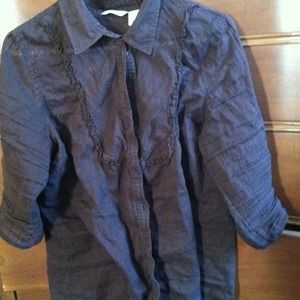 Brown button down ruffled shirt