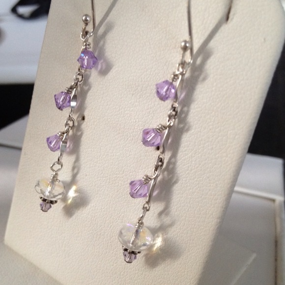 STERLING SILVER EARRINGS purple Swarovski crystals
