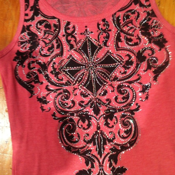 Vocal Tops - Embellish crystal tank top gorous coral