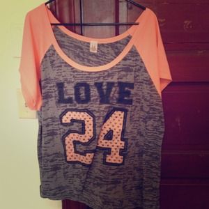 ❗RESERVED❗Grey & Orange Burnout Crop Tee