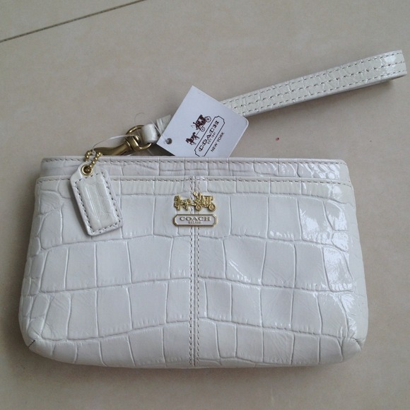 Coach cream croc embossed clutch
