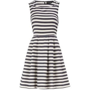 Blue stripe high neck dress Audrey Hepburn style