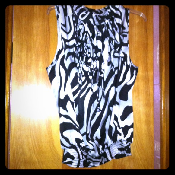 Worn once black and white silk high neck tank