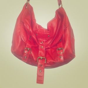 Red Faux Leather Messenger Bag