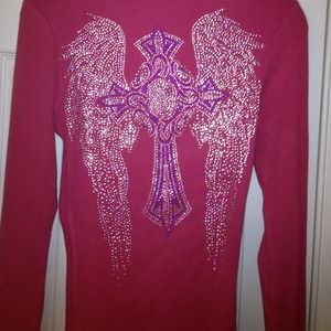Size L long sleeve blinged out angel wing top!