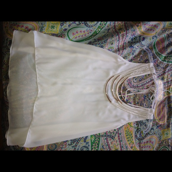 NWT white tank with strings of gold and a low back