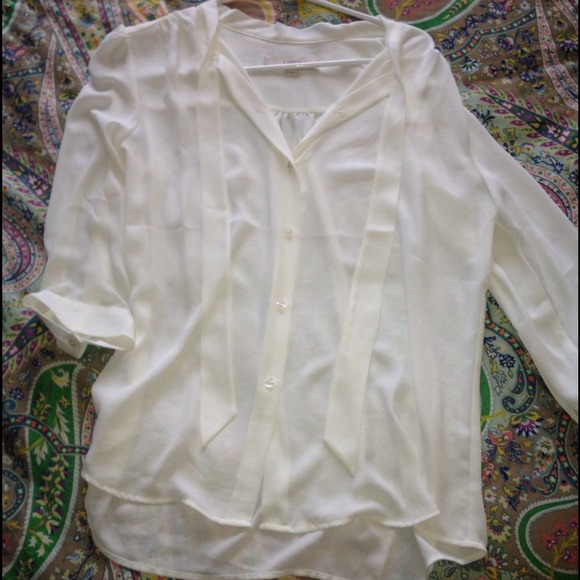 LOFT white blouse with long ties
