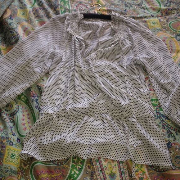 LOFT polka dot squares blouse, three quarter