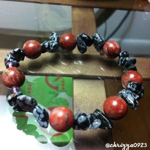 🚫SOLD🚫Red Jasper & Snowflake Obsidian Bracelet