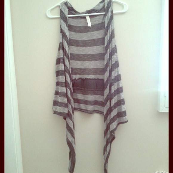 Grey Striped Tank Top Cardigan