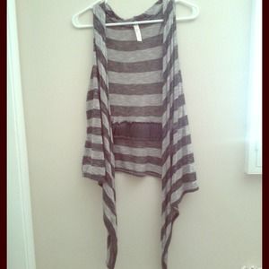 Grey Striped Tank Top Cardigan