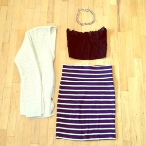⛔SOLD Navy blue and white striped body con skirt.
