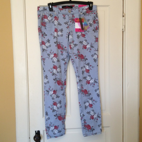 Sz15 blue floral skinny jeans