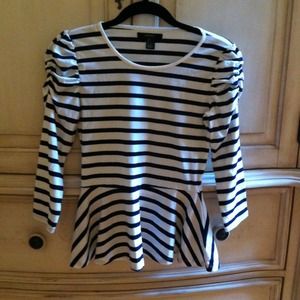 Blue and white striped peplum top