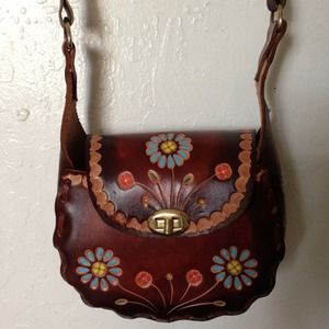 Mexican Hippie inspired Floral painted Leather Bag