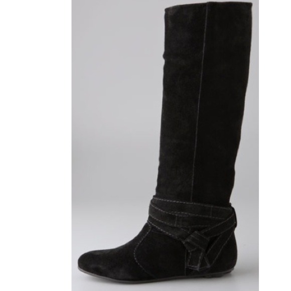 DVF Weekend Black Suede Flat Boots with Ankle Wrap