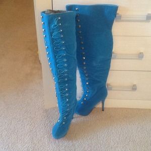 Teal Thigh High Sweetheart Boots*New*