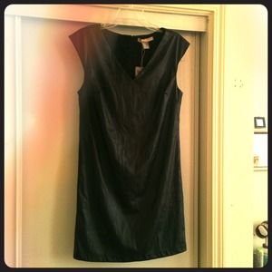 Cap sleeve, v-neck, faux leather dress