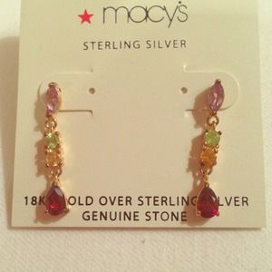18KGold/Sterling Silver Genuine Stone Earrings