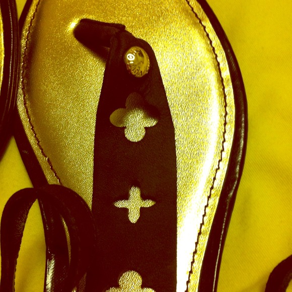 Louis Vuitton sandals + Tory burch flats