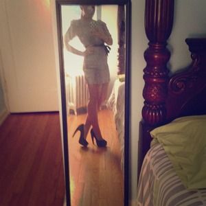 H&M lace dress in slate with ribbon tie size 2