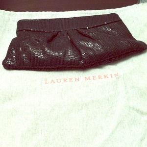Lauren Merkin like new black sequin clutch